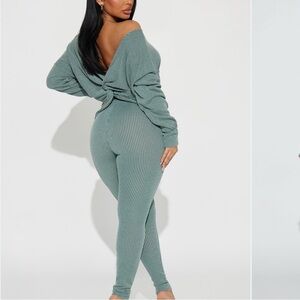 Fashion Nova Teal Ribbed Jumpsuit
